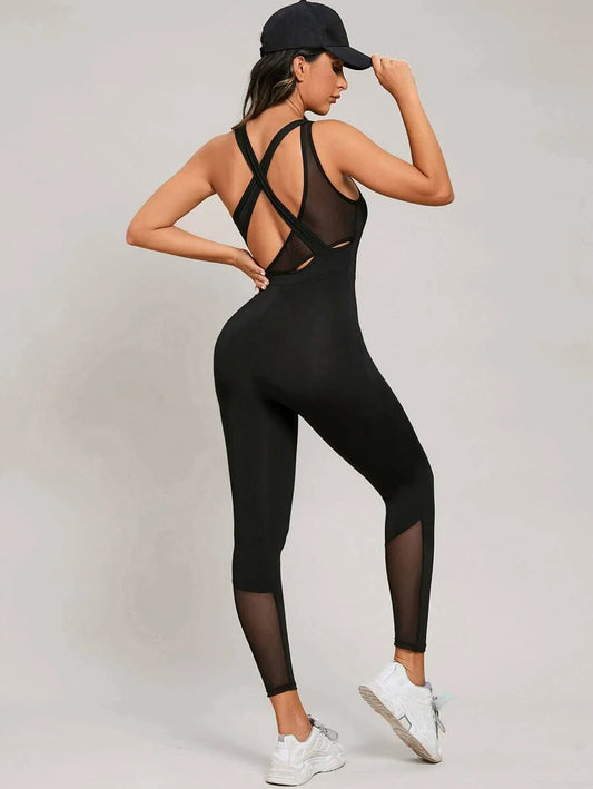 Body de Mujer color Negro /Liso, malla, espalda cruzada