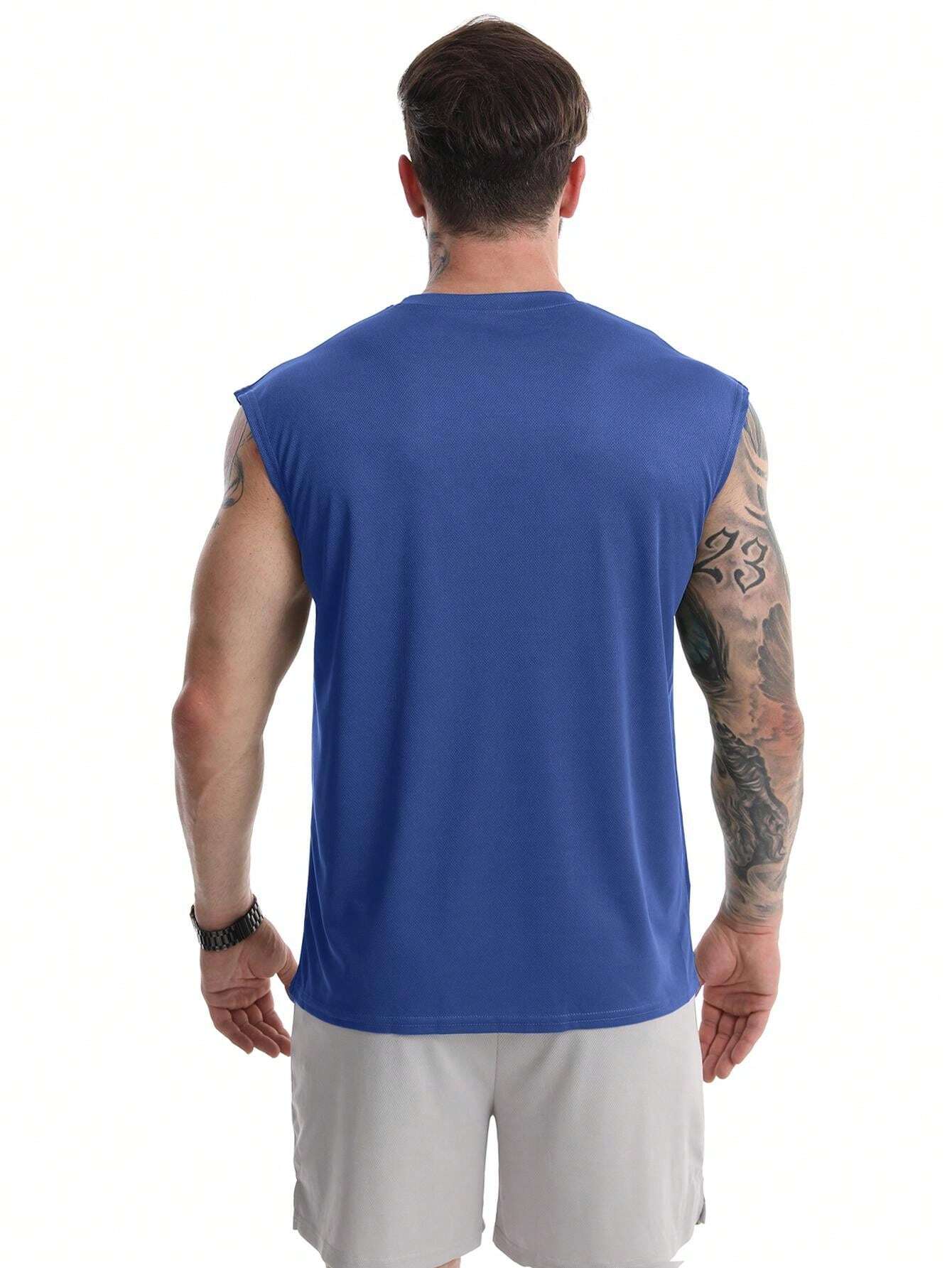 Franela sin Mangas de Hombre color Azul /Secado Rapido, Estampado Blanco