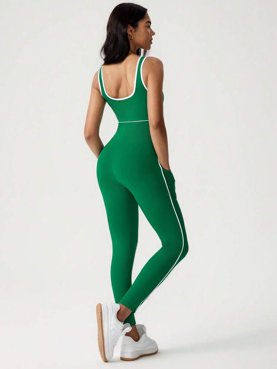 Body Largo de Mujer color Verde /Costuras en Blanco