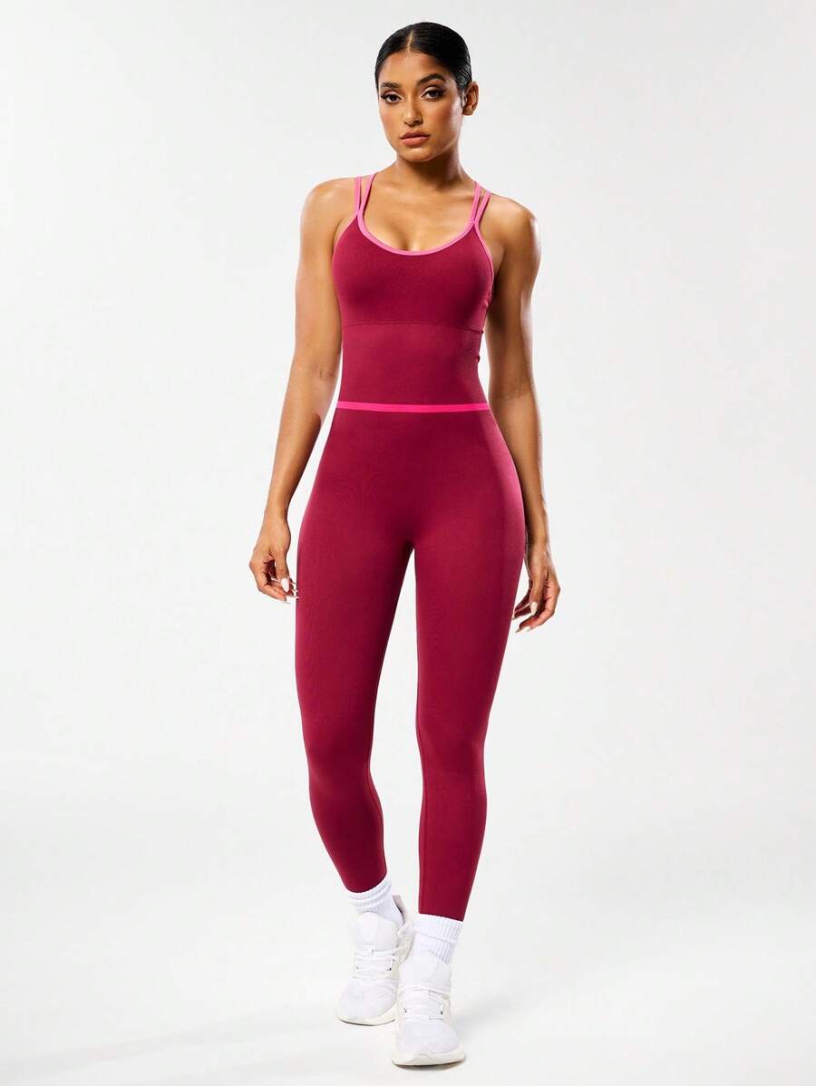 Body Largo de Mujer color Vinotinto /Doble tira, Costura Rosada