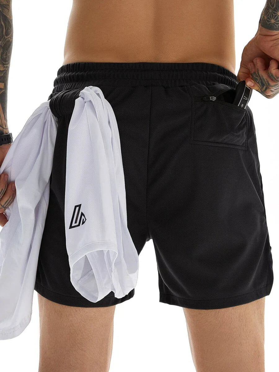 Short de Hombre color Negro /Con Bolsillos y Enganche de Toalla
