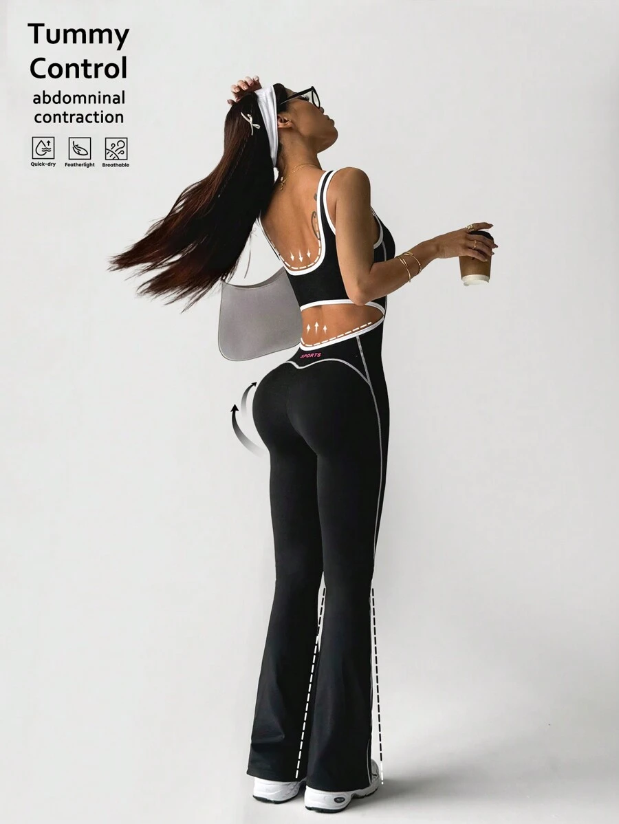 Body Largo de Mujer color Negro /Bota Ancha, Costura Blanca