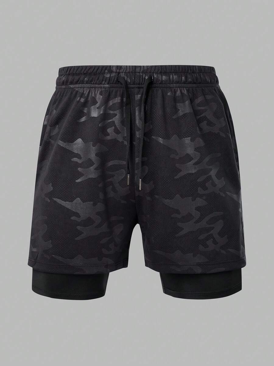 Short con Licra de Hombre color Negro /Camuflaje, Con Bolsillo