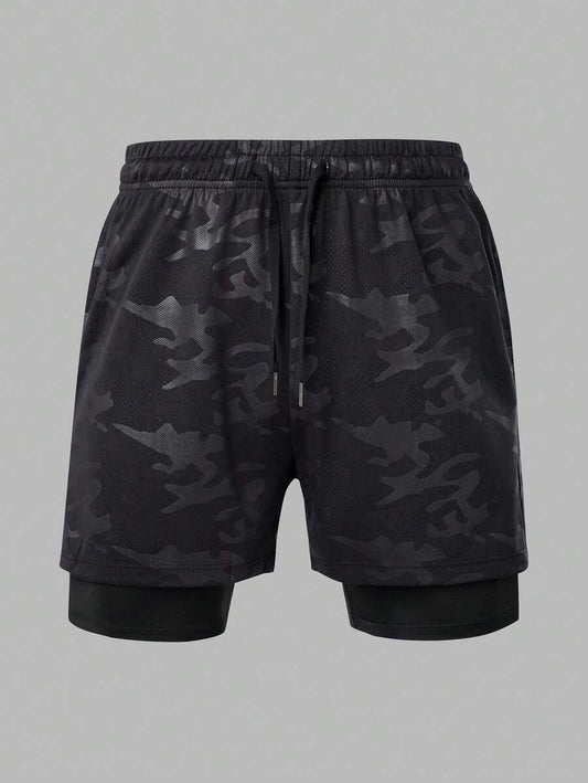Short con Licra de Hombre color Negro /Camuflaje, Con Bolsillo