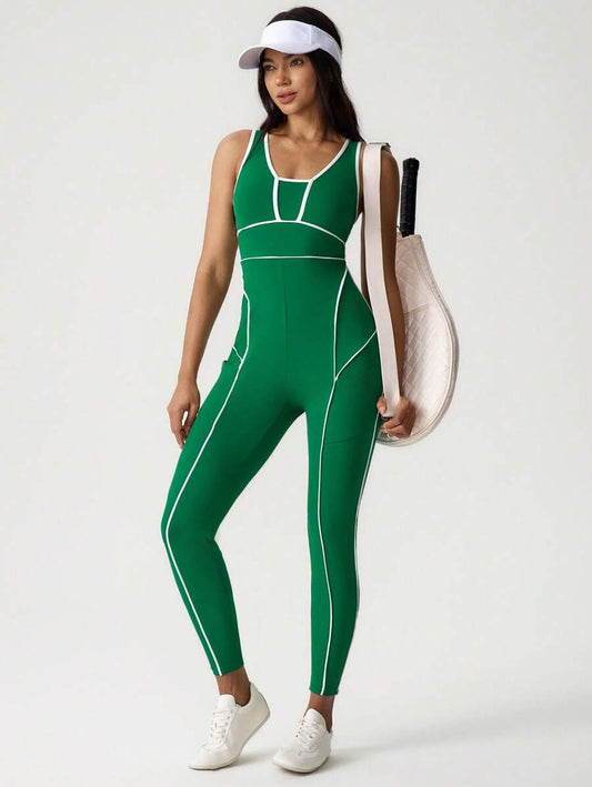 Body Largo de Mujer color Verde /Costuras en Blanco
