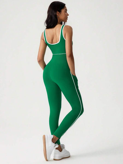 Body Largo de Mujer color Verde /Costuras en Blanco