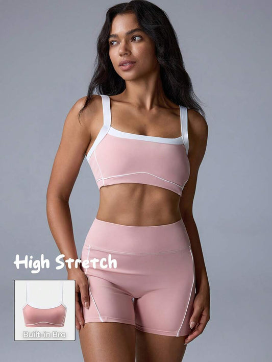 Conjunto 2pzs de Mujer color Rosa /Short and top, Bordes en blanco