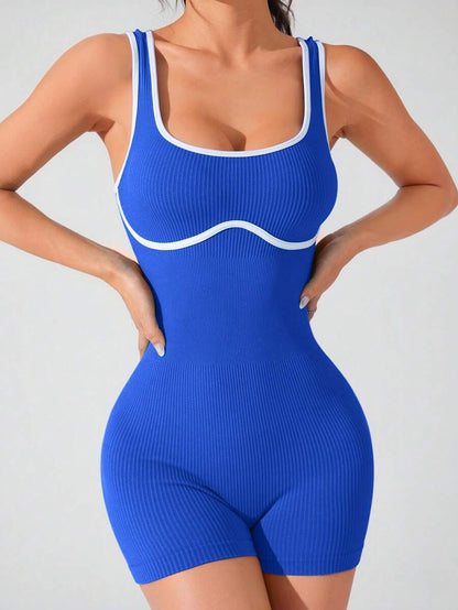 Body Corto de Mujer color Azul /Detalles en Blanco