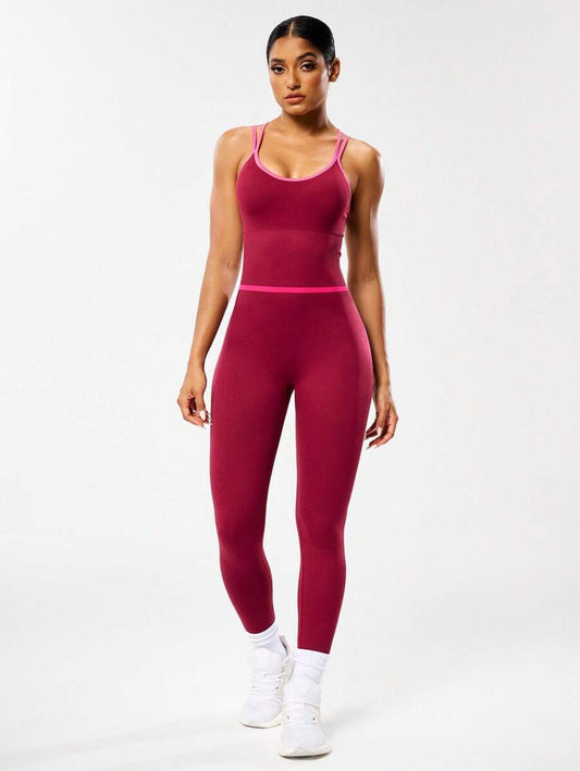 Body Largo de Mujer color Vinotinto /Doble tira, Costura Rosada
