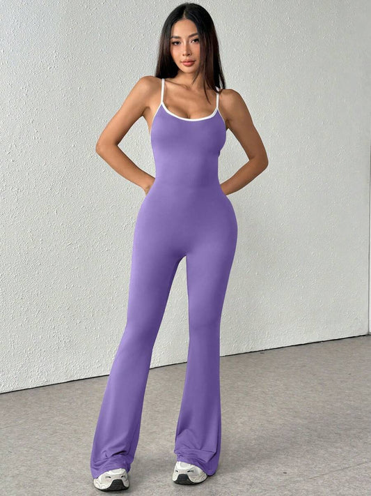 Body Largo de Mujer color Lila /Bota Ancha, Espalda Cruzada