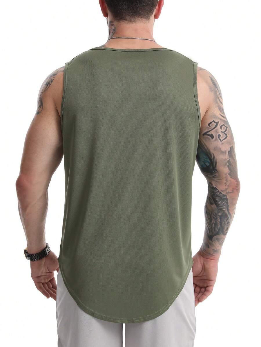 Men Wide Shoulder Athletic Tank Top With Curved Hem Design, Natural Drape And Enhanced Layering, Suitable For Gym Weightlifting And Outdoor Hiking Wear | SHEIN USA