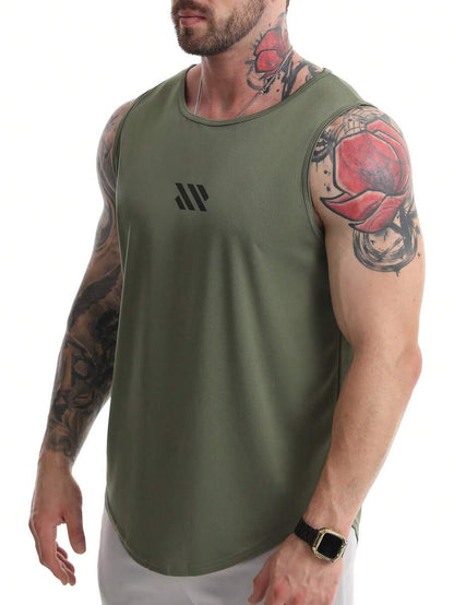 Men Wide Shoulder Athletic Tank Top With Curved Hem Design, Natural Drape And Enhanced Layering, Suitable For Gym Weightlifting And Outdoor Hiking Wear | SHEIN USA