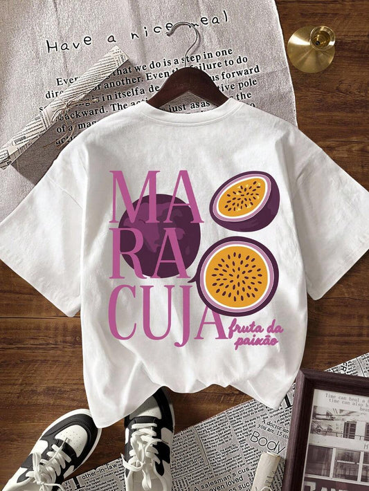 Franela Manga Corta de Mujer color Blanco /Estampado Maracuya