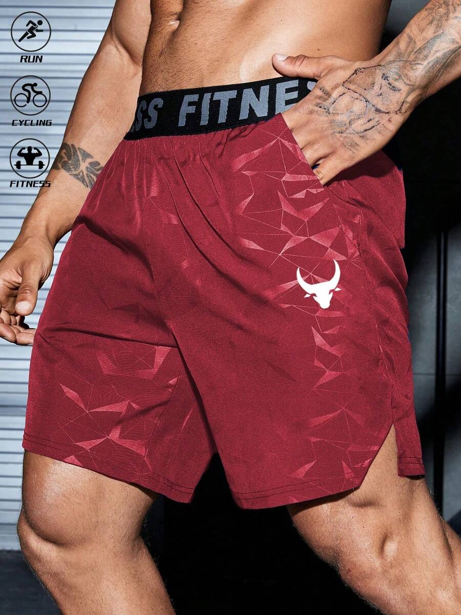 Manfinity Sport Corelite Men's Geometric Print Letter Tape Sports Shorts, Gym Clothes Men Shorts, Red Shorts Athletic | SHEIN USA