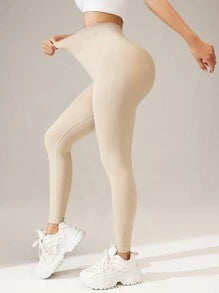 Legging de Mujer color Crema /Liso, cintura alta
