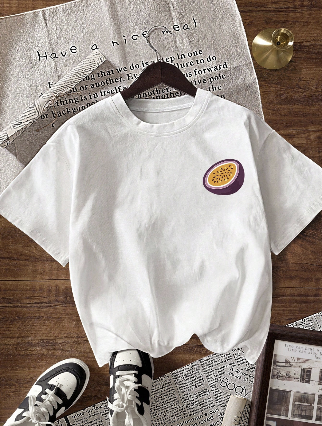 Franela Manga Corta de Mujer color Blanco /Estampado Maracuya